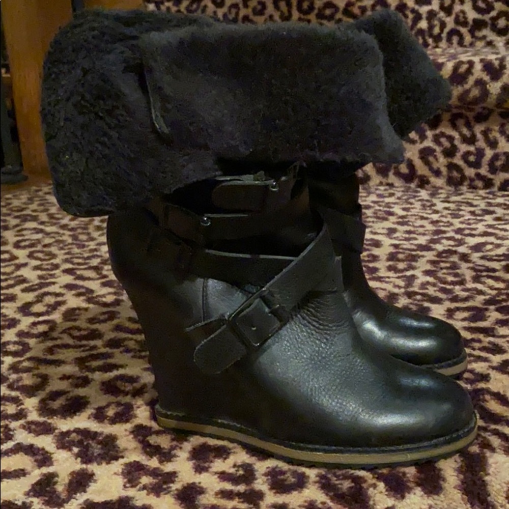 Sam Edelman black strappy wedge boot. Sz 8-1/2 - Picture 2 of 10